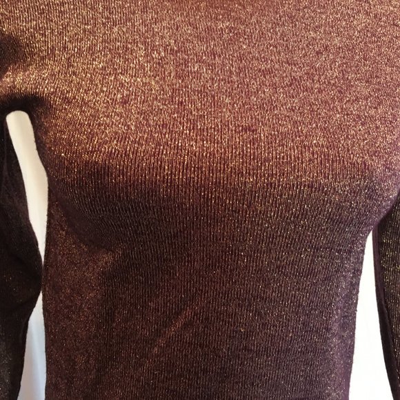 Vintage Purple Gold Sparkle Women's Tight Knit Pullover Sweater Top Fairycore - Picture 4 of 9